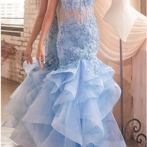 Prom Dress - Elegant Blue Floral Gown - Mermaid - Still in Package